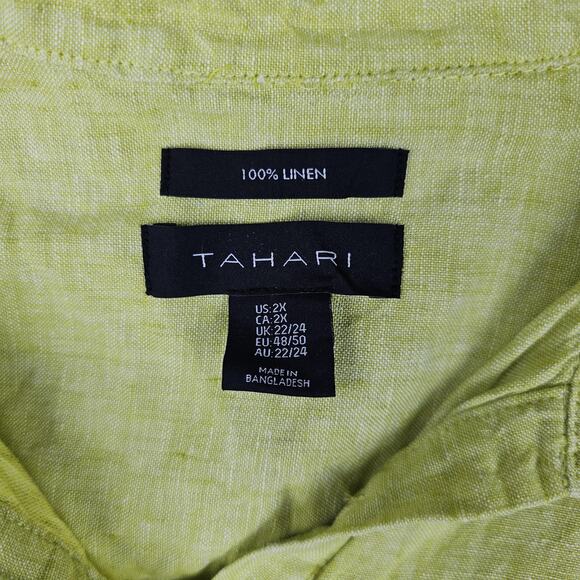 Tahari Dress Womens 2X Chartreuse Linen Sleeveless Popover Coastal Beach Tropics - Picture 4 of 6